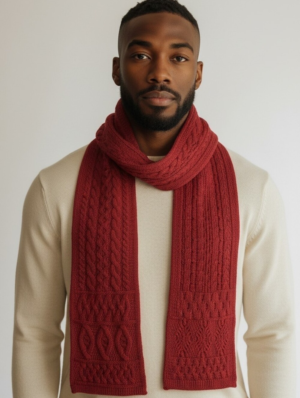 Aran Crafts Wool Honeycomb Red Scarf Unisex Ireland 64x9 Inch Cable Knit Celtic - Picture 2 of 11